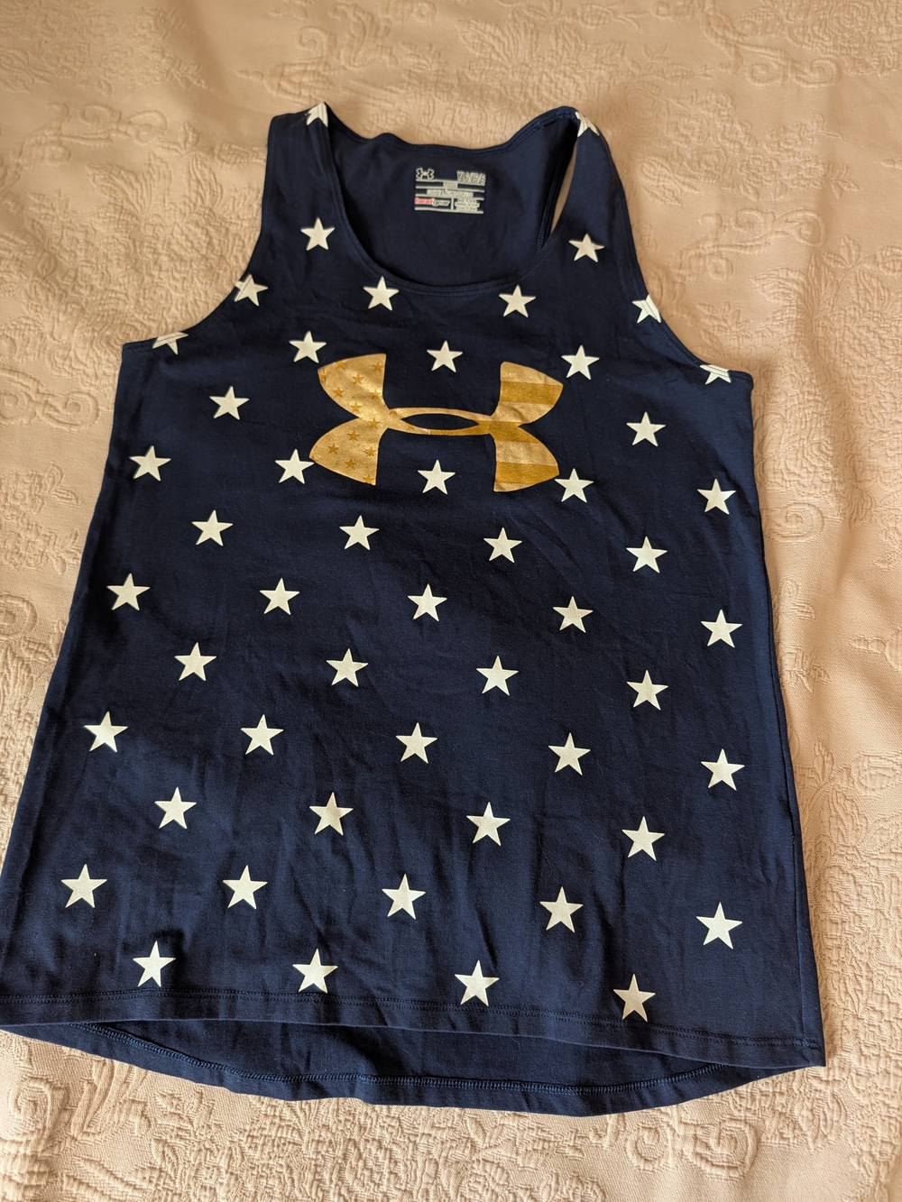 Under Armour Navy Tank with White Stars and Gold Logo Accent